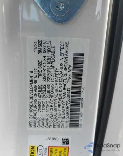 2025 Honda Cr-V Exl z USA, uszkodzony, nr VIN 5J6RS3H72SL005443